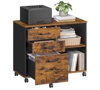 VASAGLE 3-Drawer File Cabinet, Mobile Filing Cabinet with Open Compartments, for A4, Letter Sized Files, Printer Stand for Home Office, Modern, Rustic Brown and Black CUSTOS Collection OFC041KD01
