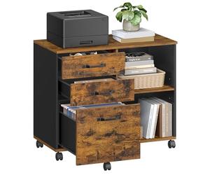 VASAGLE 3-Drawer File Cabinet, Mobile Filing Cabinet with Open Compartments, for A4, Letter Sized Files, Printer Stand for Home Office, Modern, Rustic Brown and Black CUSTOS Collection OFC041KD01