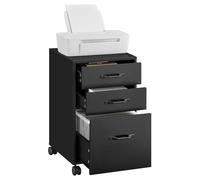 VASAGLE 3-Drawer Mobile Filing Cabinet for A4 | Under Table Storage, 41 x 40 x 66.7 cm, 35 kg, with Hanging Rail, Ink Black, CUSTOS Collection, OFC065B16