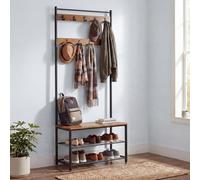 Vasagle 3-In-1 Steel Frame Coat Rack With Shoe Shelf Hallway Modern Style Oak And Cream