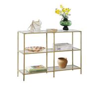 Vasagle 3-Tier Console Table, Entryway Cabinet, Tempered Glass Shelves, Modern, For The Hallway, Living Room, Bedroom, Gold
