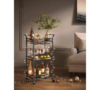 Vasagle 3-Tier Drinks Trolley, Black Bar Cart On Wheels, With Handles, Mirrored Glass Shelves,black