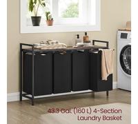 VASAGLE 4 Compartment Laundry Hamper with Shelf & Metal Frame in Black VASAGLE Black