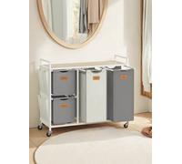 150 L Laundry Hamper with 4 Compartments, Dove Grey and Cream White