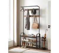 VASAGLE 4 in 1 Coat Rack with Bench Hooks & Clothes Rail in Brown VASAGLE Brown
