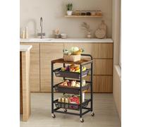 Vasagle 4-Tier Kitchen Storage Cart With Pull-Out Baskets, Rolling Trolley With Wheels, Handle, Rustic Brown And Black