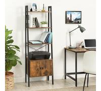 VASAGLE 4-Tier Ladder Shelf Bookcase with Cupboard Steel Frame Industrial in Brown VASAGLE Brown