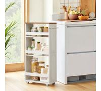 Slim 4-Tier Storage Trolley, Rolling Utility Cart with Handle, Kitchen, Bathroom, Small Space, White and Brown