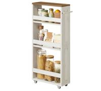 VASAGLE 4-Tier Slim Storage Trolley, on Wheels, Handle, 15 x 40 x 86.5 cm | Kitchen Trolley for Small Spaces, Bathroom, Laundry Room, Rustic White and Honey Brown, SIREN Collection LRC050K01