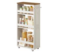 VASAGLE 4-Tier Slim Storage Trolley, on Wheels, Handle, 20 x 40 x 86.5 cm | Kitchen Trolley for Small Spaces, Bathroom, Laundry Room, Rustic White and Honey Brown, SIREN Collection LRC051K01