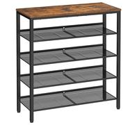 VASAGLE 5-Layer Shoe Rack, High Shoe Storage with 4 Mesh Shelves and Large Top for Bags, Space Saving for Entrance, Hallway, Steel, Industry, Rustic