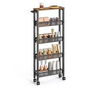 VASAGLE 5 Shelf Trolley Space Saving Kitchen Cart with Castors Steel Frame