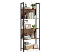 VASAGLE 5-Tier Bookcase, Tall Shelving Unit, 62 x 24 x 165 cm | Free Standing Storage Organiser, Steel, Particleboard, MDF, Rustic Brown and Matte Black, BARNET Collection LLS025B01