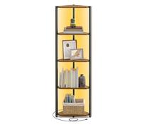 VASAGLE 5-Tier Corner Shelf, Bookcase with Adjustable LED Lights, Storage Shelf with Steel Frame, 24.8 x 48 x 146.6 cm, for Living Room, Bedroom,