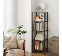 LEDREM 5-Tier Glass Shelf, Bookshelf, Storage Rack, Tempered Glass, Easy Assembly, Bathroom, Living Room, Black