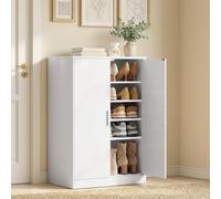 VASAGLE 5-Tier Shoe Storage Cabinet with 2 Doors, Adjustable Shelves | Wooden Shoe Cupboard, 60 x 36 x 90.4 cm, Hallway Storage Unit, Cloud White, CUSTOS Collection HSC501WB01