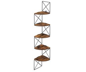 VASAGLE 5 Tier Wall Shelf, Corner Bookcase, Tan and Black LLS851B01 | VASAGLE Corner Shelf Wall Mounted, 5 Tier Floating Book Shelf
