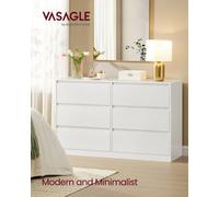 Vasagle 6-Drawer Storage Chest For Bedroom, Modern Clothes Organiser Cabinet, 40 X 119.4 X 75 Cm, White