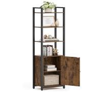 Songmics Tall Bookcase, 6-Tier Storage Shelf With Door, Metal Frame And Adjustable Shelves, Rustic Brown And Ink Black