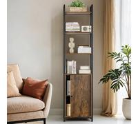 Vasagle 6-Tier Bookcase, Tall Bookshelf With Door, Adjustable Shelves, Living Room Bedroom, Rustic Brown And Black