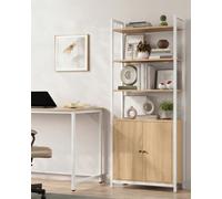 Vasagle 6-Tier Bookcase, Tall Bookshelf With Door, Metal Frame, Adjustable Shelves, 24 X 60 X 159.5 Cm, Golden Oak And Matte White