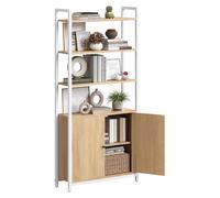 VASAGLE 6 Tier Vertical Bookcase with Door, 60W cm, Oak Gold + Matt White