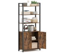 Songmics Shelving Unit, 6-Tier Tall Bookcase, Bookshelf With Door, Metal Frame, Adjustable Shelves, Rustic Brown And Ink Black