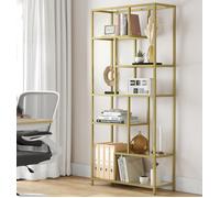 VASAGLE 6-Tier Tall Bookcase Plant Stand Tempered Glass Display Shelf in Gold VASAGLE Gold