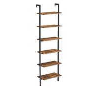 VASAGLE Ladder Shelf, 6-Tier Bookshelf, Wall Shelf for Living Room, Office, Kitchen, Bedroom, 30 x 60 x 204.8 cm, Industrial, Rustic Brown and Black LLS103B01