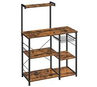 VASAGLE Baker’s Rack with Shelves, Microwave Stand with Wire Basket, 6 S-Hooks, Kitchen Shelf, Utility Storage for Spices, Pots, and Pans, Rustic Brown KKS35X