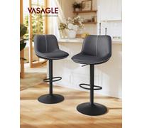 Vasagle Bar Stools Set Of 2, Adjustable Height Swivel Barstools With Ergonomic Backrest, Synthetic Leather, Larger Metal Base