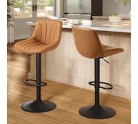 Adjustable swivel bar stools with backrests and footrest, Caramel Brown / PU Leather / 2
