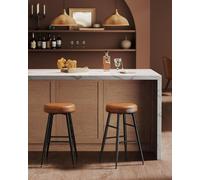Vasagle Bar Stools Set Of 2, Kitchen Counter Stools, Breakfast Stools, Synthetic Leather With Stitching,caramel Brown