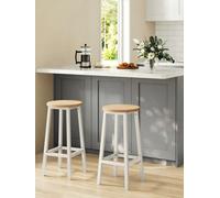 Vasagle Bar Stools Set Of 2, Kitchen Stools, Bar Chairs With Metal Frame And Footrest,oak Beige And Classic White