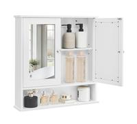 VASAGLE Bathroom Cabinet with Mirror, Wall Cabinet with 2 Mirrored Doors and Open Compartment, Adjustable Shelf, Wall-Mounted, 13 x 56.5 x 58.5 cm,