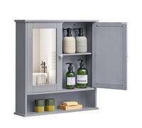 VASAGLE Bathroom Cabinet with Mirror, Wall Cabinet with 2 Mirrored Doors and Open Compartment, Adjustable Shelf, Wall-Mounted, 13 x 56.5 x 58.5 cm,