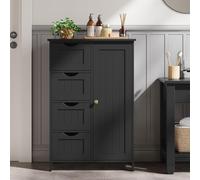 VASAGLE Bathroom Floor Storage Cabinet 4 Drawers 1 Door Adjustable in Black VASAGLE Black
