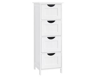 VASAGLE Bathroom Floor Storage Cabinet, Bathroom Storage with 4 Drawers, Bathroom Cabinet Freestanding, 30 x 30 x 82 cm, Modern Style, White LHC40W