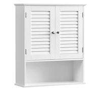VASAGLE Bathroom Wall Cabinet, Wall-Mounted Bathroom Storage Cabinet, Medicine Cupboard with Adjustable Shelf, Double Shutter Doors and Open Shelf, 20 x 60 x 70 cm, White BBC27WT