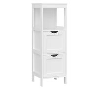 VASAGLE BBC42WT Corner Bedside Table Medicine Cabinet Storage for Bathroom Wooden 1 Open Compartment 2 Drawers Feet Country House Style White, MDF