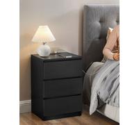 VASAGLE Bedside Table with Power Strip USB Outlets Drawers Modern in Black VASAGLE Black