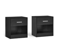 VASAGLE Bedside Tables, Set of 2, Side Table with Drawer, Handle, Open Compartment, End Table, for Bedroom, Living Room, Classic Black LET819T56