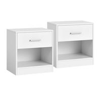 VASAGLE Bedside Tables, Set of 2, Side Table with Drawer, Handle, Open Compartment, End Table, for Bedroom, Living Room, Classic White LET819T14