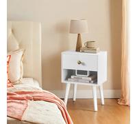 Bedside Table with Drawer and Solid Wood Legs, Cloud White / 1