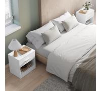 VASAGLE Bedside Tables Set of 2 with Drawer Handle Open Compartment in White VASAGLE White