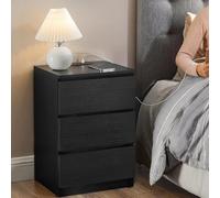 VASAGLE Bedside Tables Set of 2 with Power Strip USB Outlets Drawers in Black VASAGLE Black