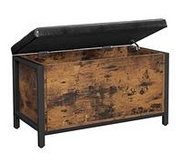 VASAGLE Bench With Storage Chest, Padded Seat, Bed End Stool, Hallway, Bedroom, Living Room, Metal, Easy Assembly, Industrial Design, Black Synthetic Leather, Rustic Brown LSC80BX