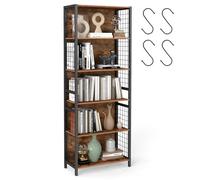 VASAGLE Book Shelf, 6-Tier Shelving Unit with 4 Hooks, 60 x 30 x 175.6 cm | Bookcase for Office, Study, Living Room, Bedroom, Rustic Brown and Matte Black, DACEY Collection LLS171K01