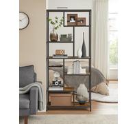 Ledrem Bookcase, 6-Tier Standing Shelves, Bookshelf For Study Office Living Room Bedroom Kitchen, Rustic Brown And Black