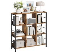 Industrial Brown 4-Layer Bookshelf with Compartment, Rustic Brown and Black / 3 Tier